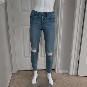 MaxStudio Classic Blue Skinny Jeans with Distressed Details size 2